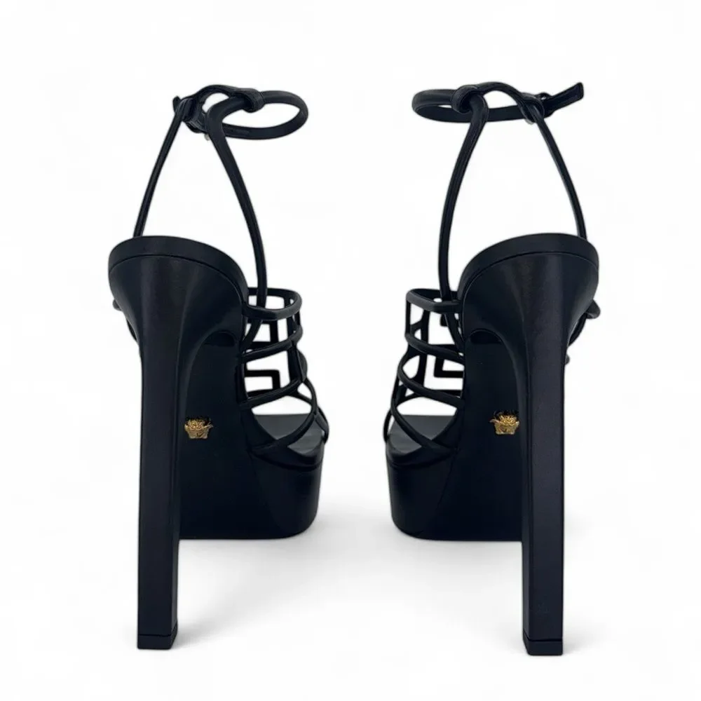 VERSACE Greca Maze Black Medusa Medallion Platform Sandals Size EU39.5